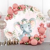 Rosa Elefant Kranz Blumen Runden Babydusche Hintergrund